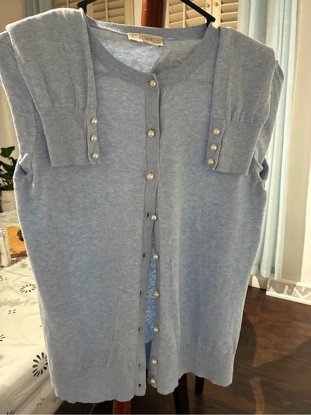 Light Blue Pearl-Button Knit Cardigan Sweater - Women